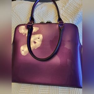 Purple patent leather satchel